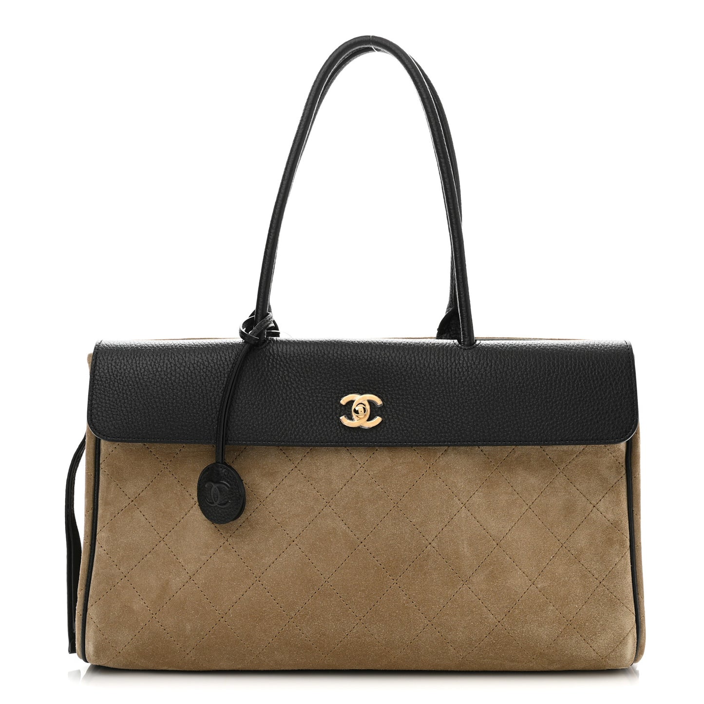Grained Calfskin Suede Urban Essentials Large Shopping Bag Dark Beige Black Dark Beige Black