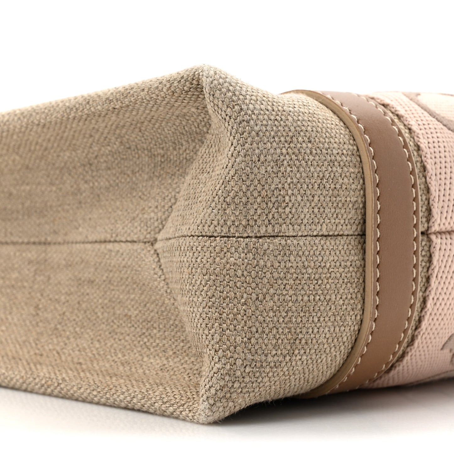 Cotton Calfskin Small Woody Ribbon Tote With Strap Blushy Beige