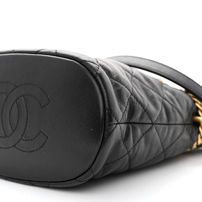 Chanel Lambskin Enamel Quilted Pending CC Bucket Drawstring Bag Black 10 of 11