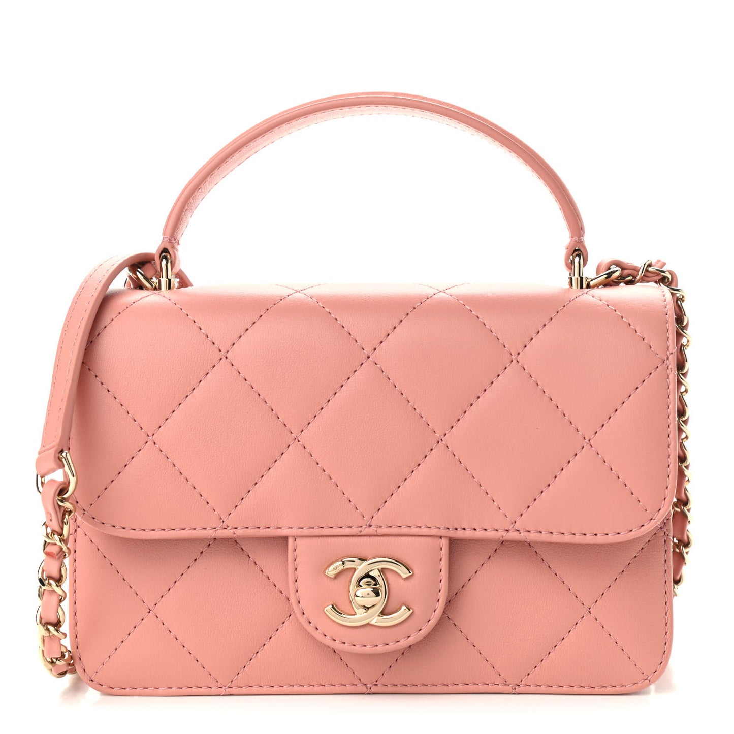 Calfskin Quilted Coco Lady Flap Dark Pink