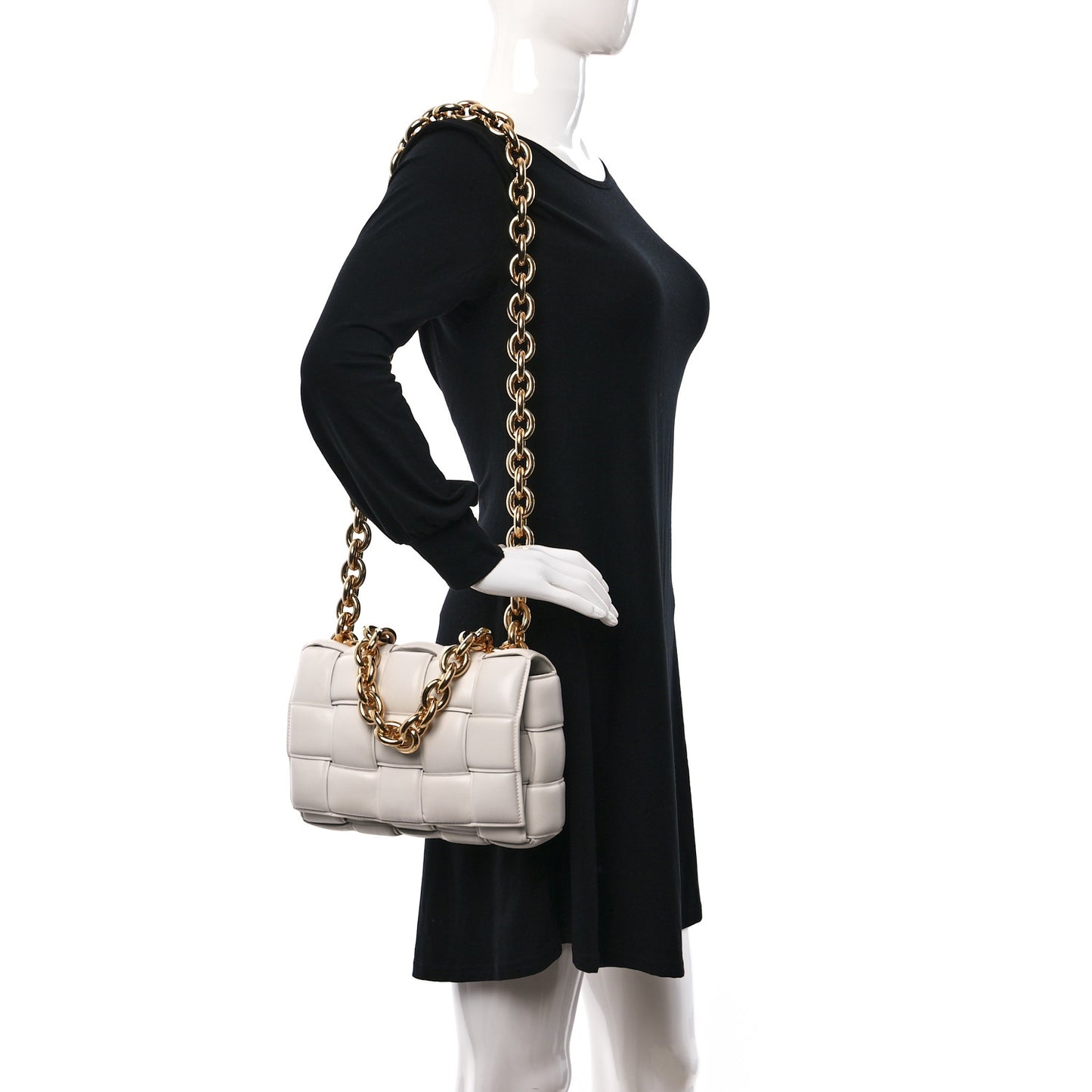 Lambskin Maxi Intreccio Padded Chain Cassette Crossbody Bag White