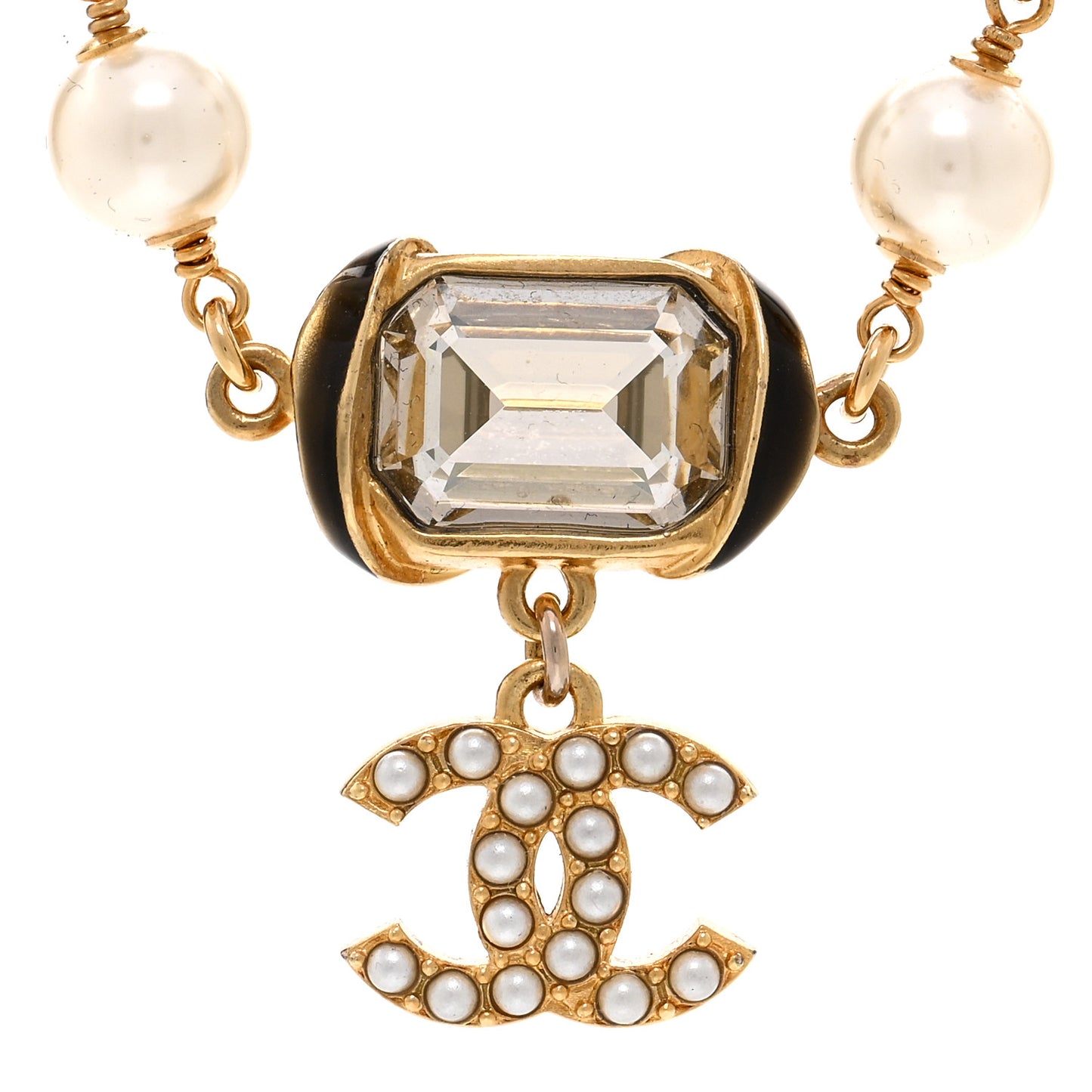 Graduated Pearl Crystal CC Short Necklace Gold Black Grey