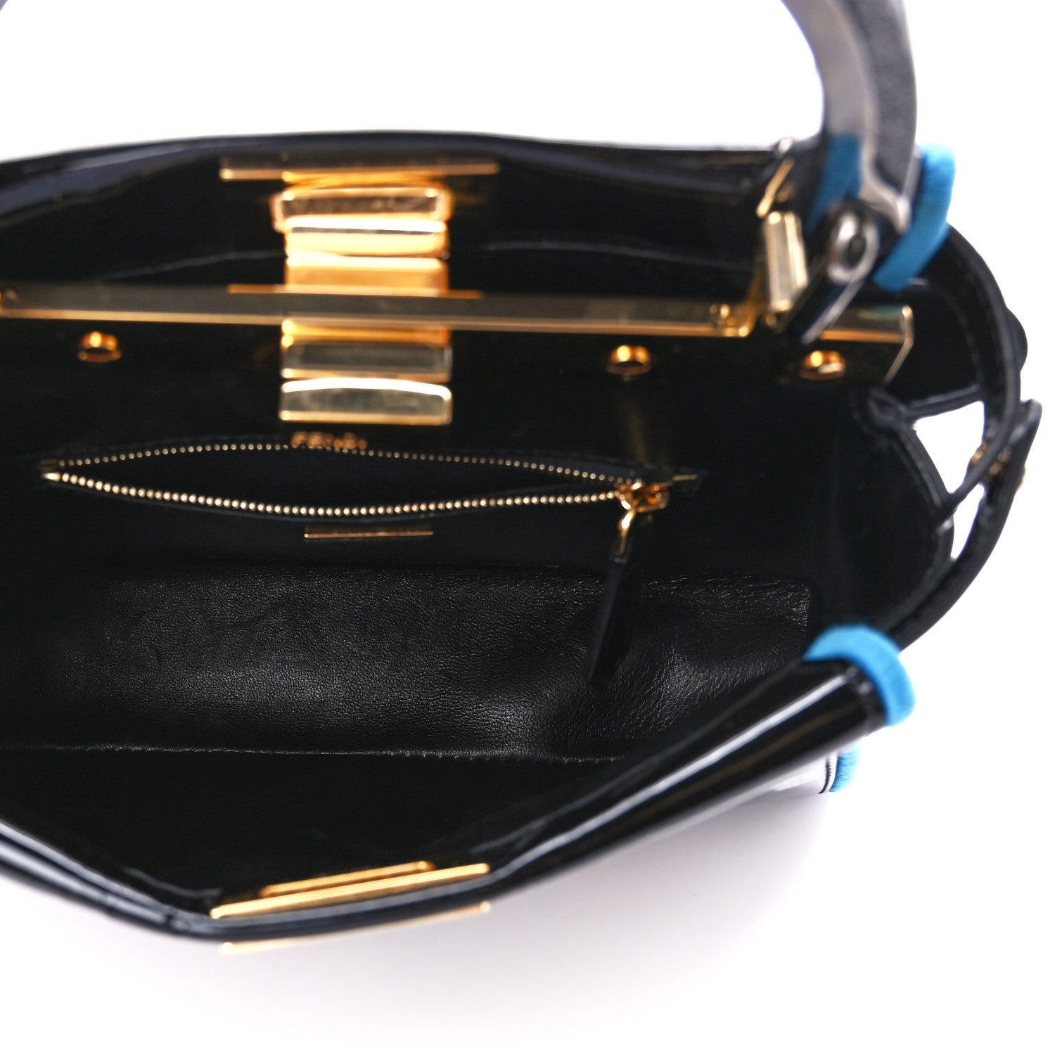Fendi Patent Mini Plexi Handle Peekaboo Iconic Satchel Black Blue 5 of 10