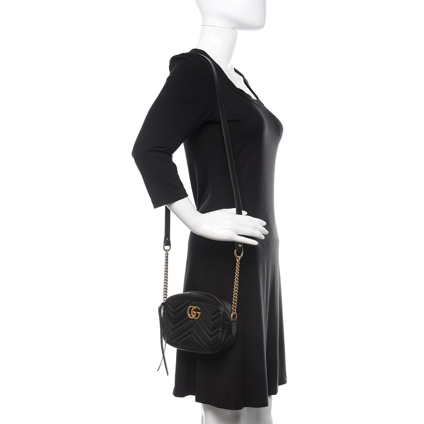 Calfskin Matelasse Mini GG Marmont Chain Shoulder Bag Black