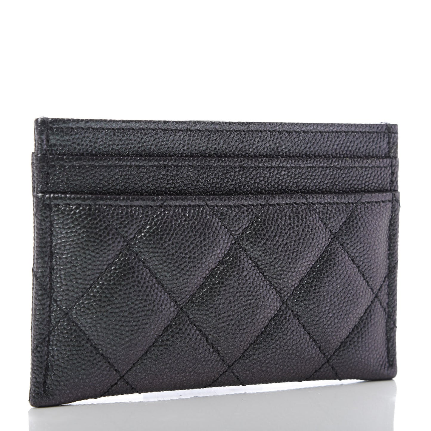 Iridescent Caviar Quilted Card Holder Black