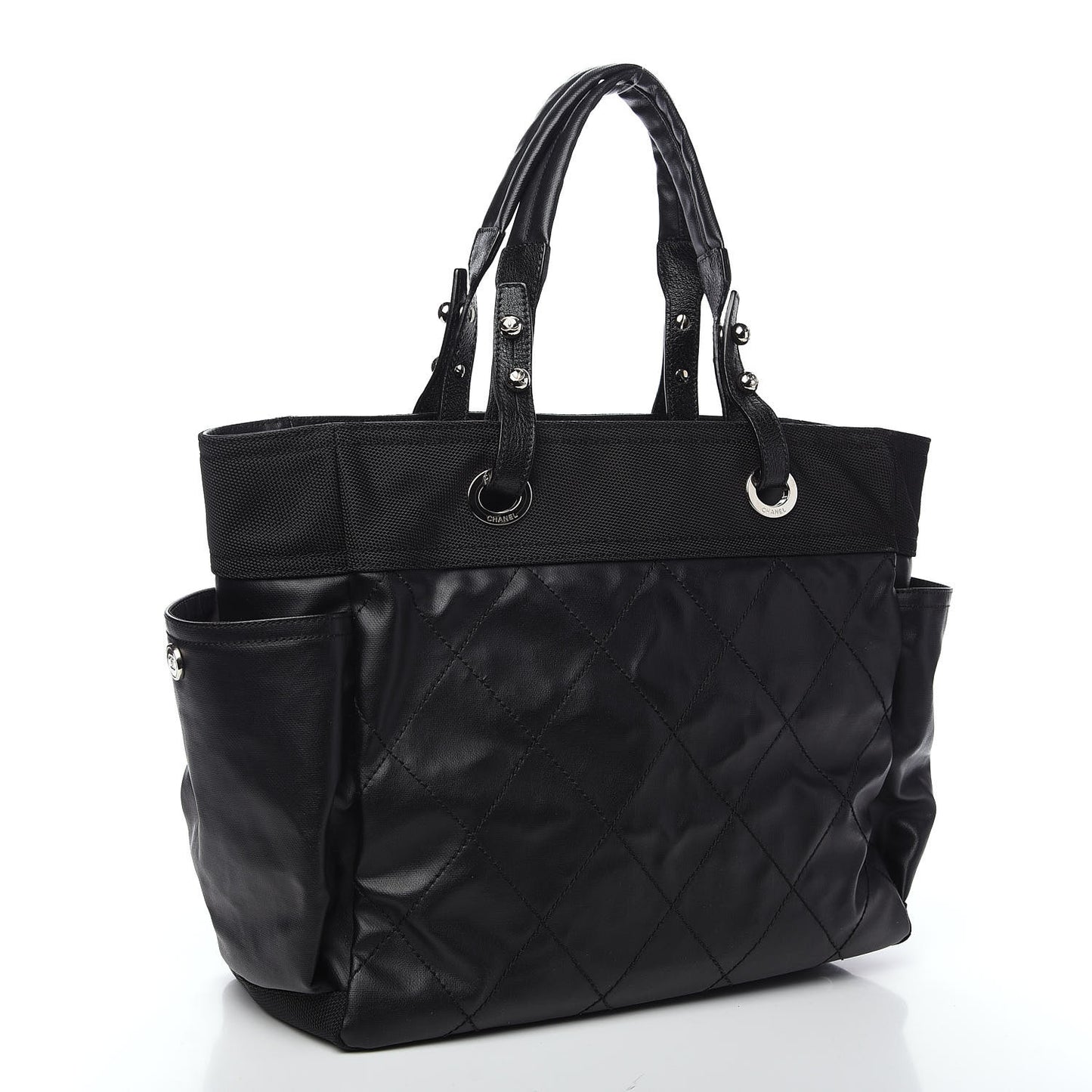 Coated Canvas Quilted Large Paris Biarritz Tote Black
