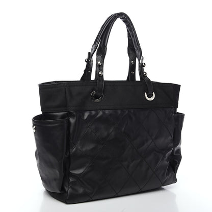 Chanel Coated Canvas Quilted Large Paris Biarritz Tote Black 2 of 10