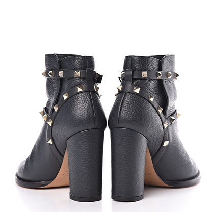 Valentino Garavani Pebbled Calfskin Rockstud Double Buckle 100mm Block Heel Ankle Boots 36.5 Grey 5 of 11