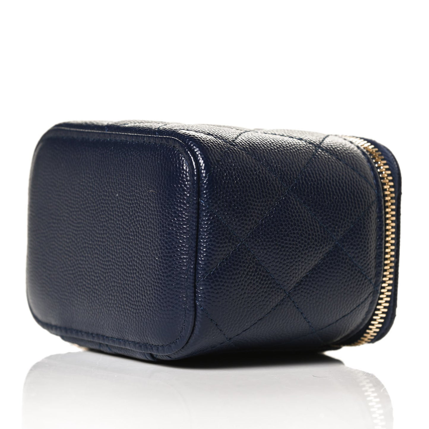 Caviar Quilted Mini Vanity Case With Chain Navy Blue