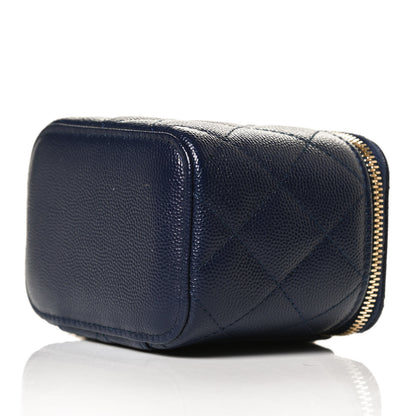Chanel Caviar Quilted Mini Vanity Case With Chain Navy Blue 10 of 14