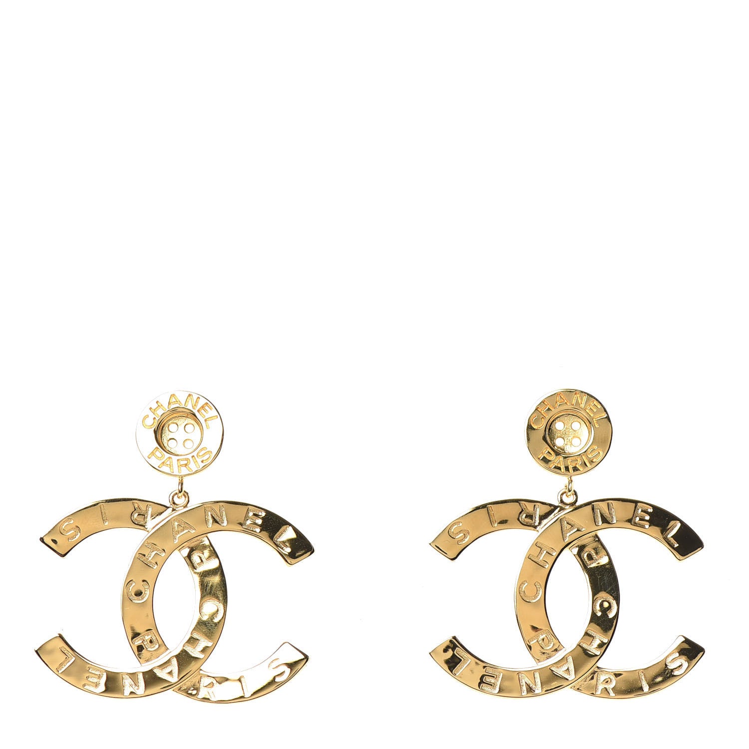 Chanel Metal Large Paris Button Earrings Gold 1 of 5