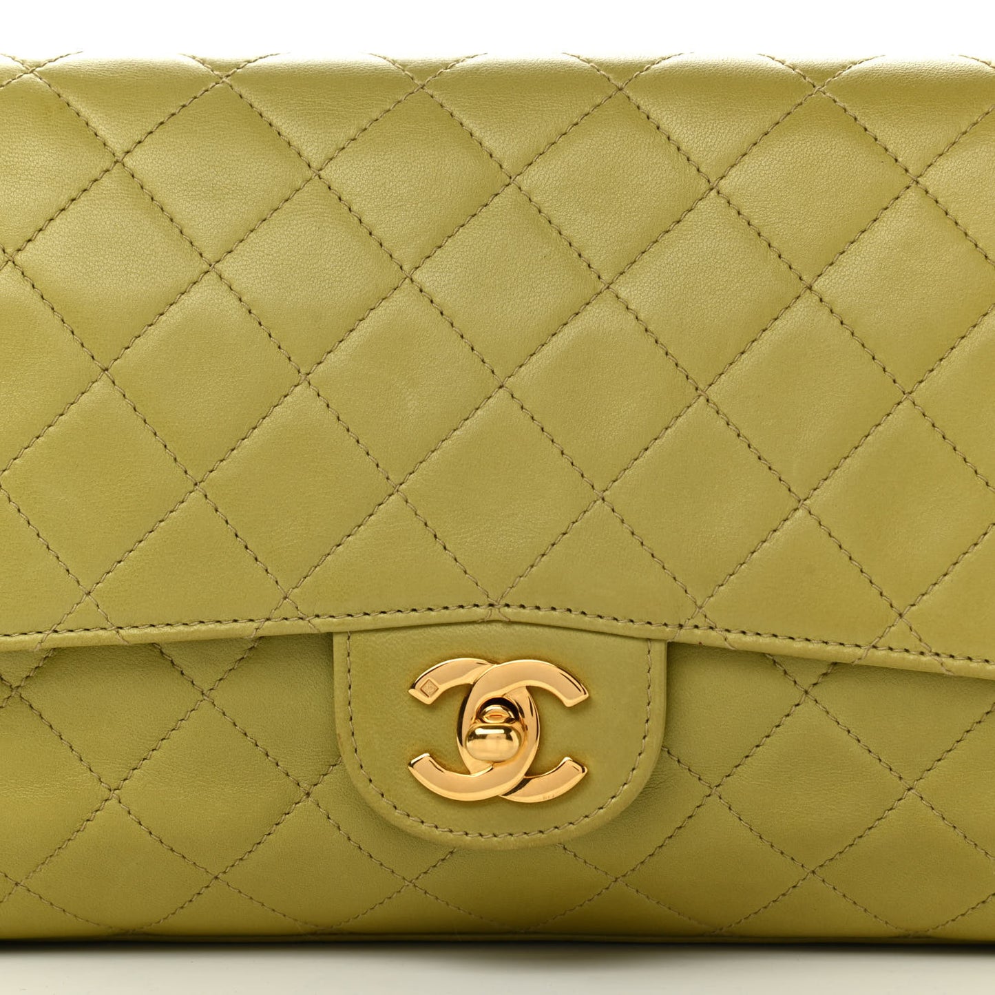 Lambskin Quilted Flap Clutch Light Green