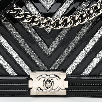 Chanel Patent Glitter PVC Chevron Quilted Medium Boy Flap Black Silver 9 of 11