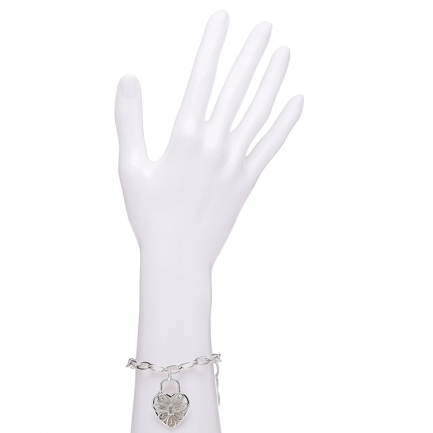 Sterling Silver Filigree Heart Key Bracelet