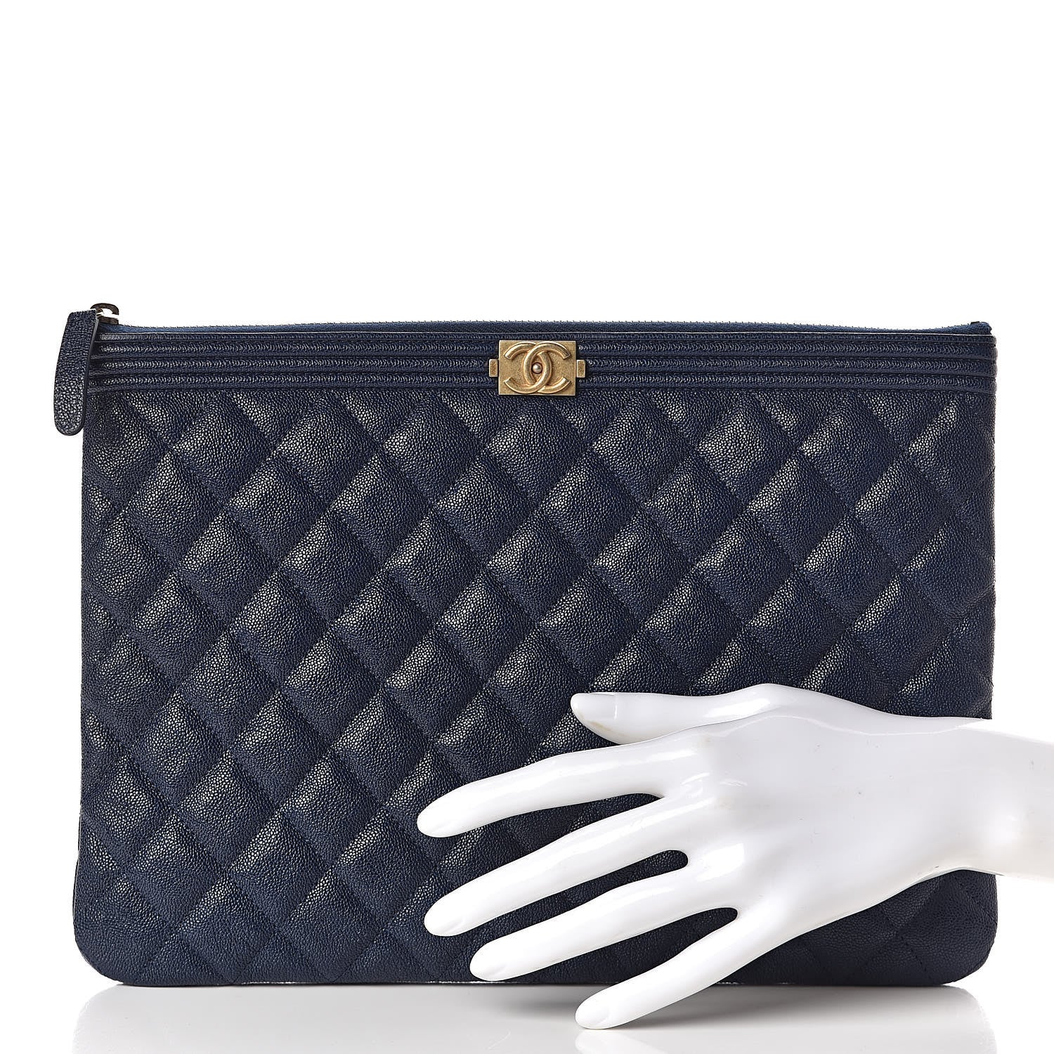 Chanel Caviar Quilted Medium Boy Cosmetic Case Navy 2 of 9