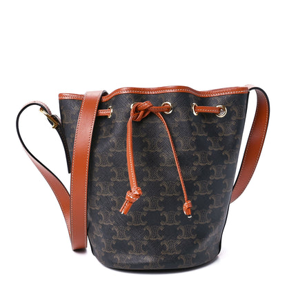 Celine Triomphe Canvas Calfskin Small Drawstring Bucket Bag Tan 1 of 10