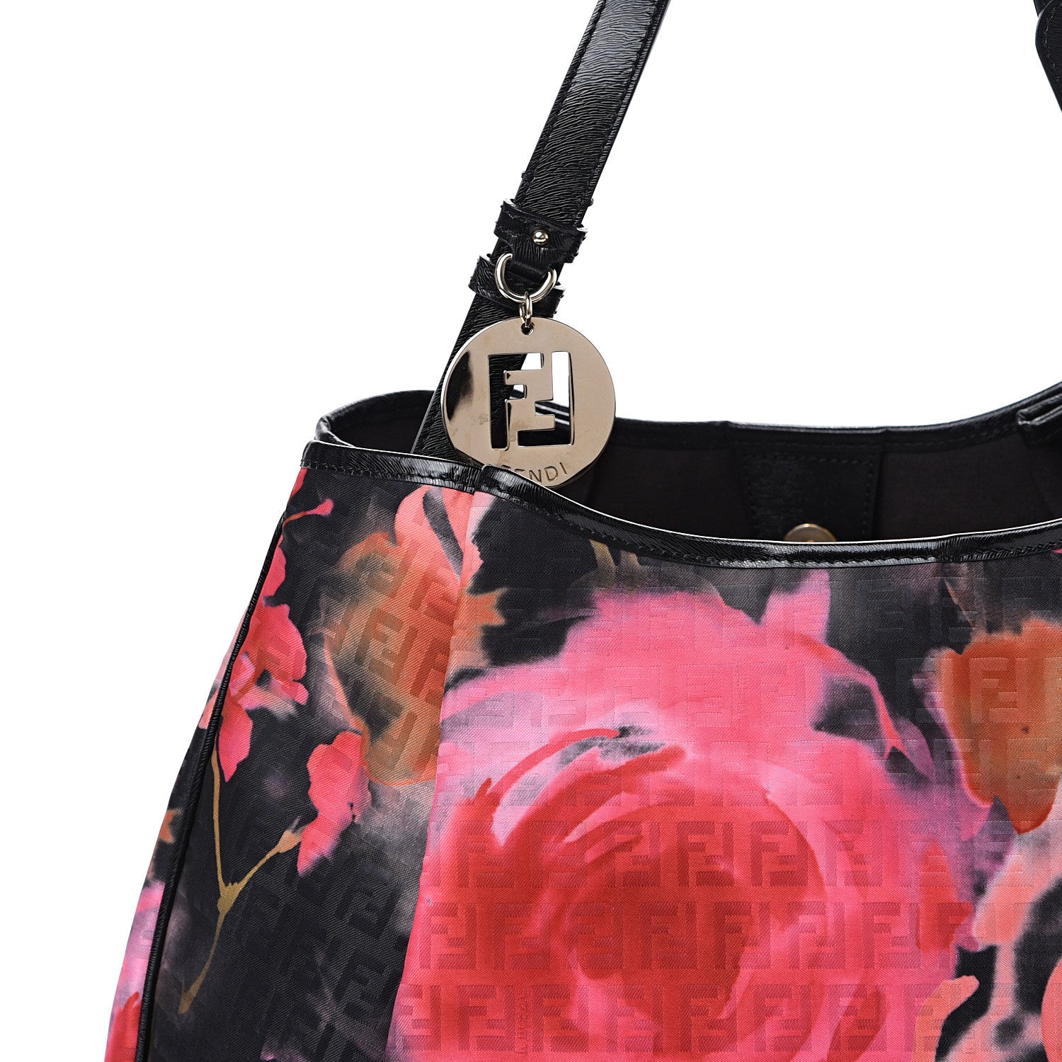 Fendi Zucchino Vitello Floral Forever Shoulder Bag Black Multicolor 7 of 9