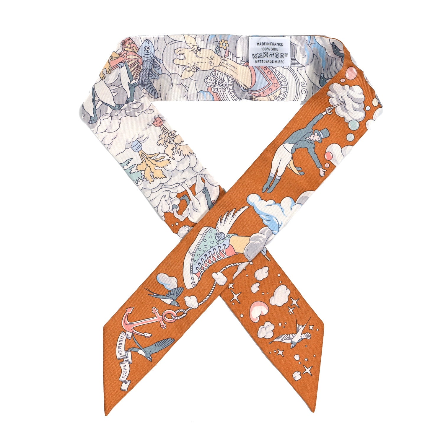 Hermes Silk Sur Mon Nuage Twilly Abricot Bleu Multicolor 1 of 4