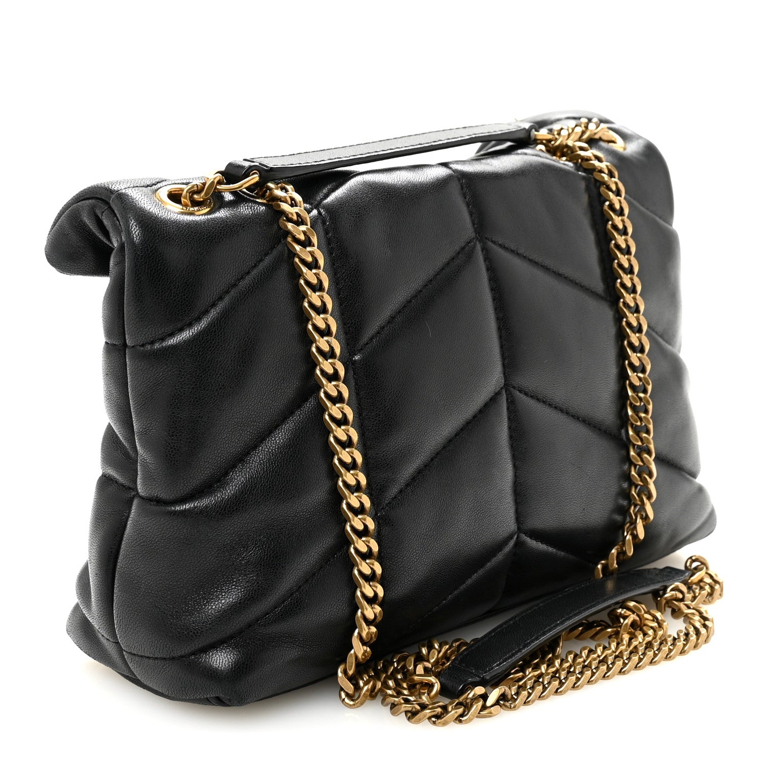 Saint Laurent Lambskin Quilted Toy Loulou Puffer Monogram Chain Satchel Black 3 of 9