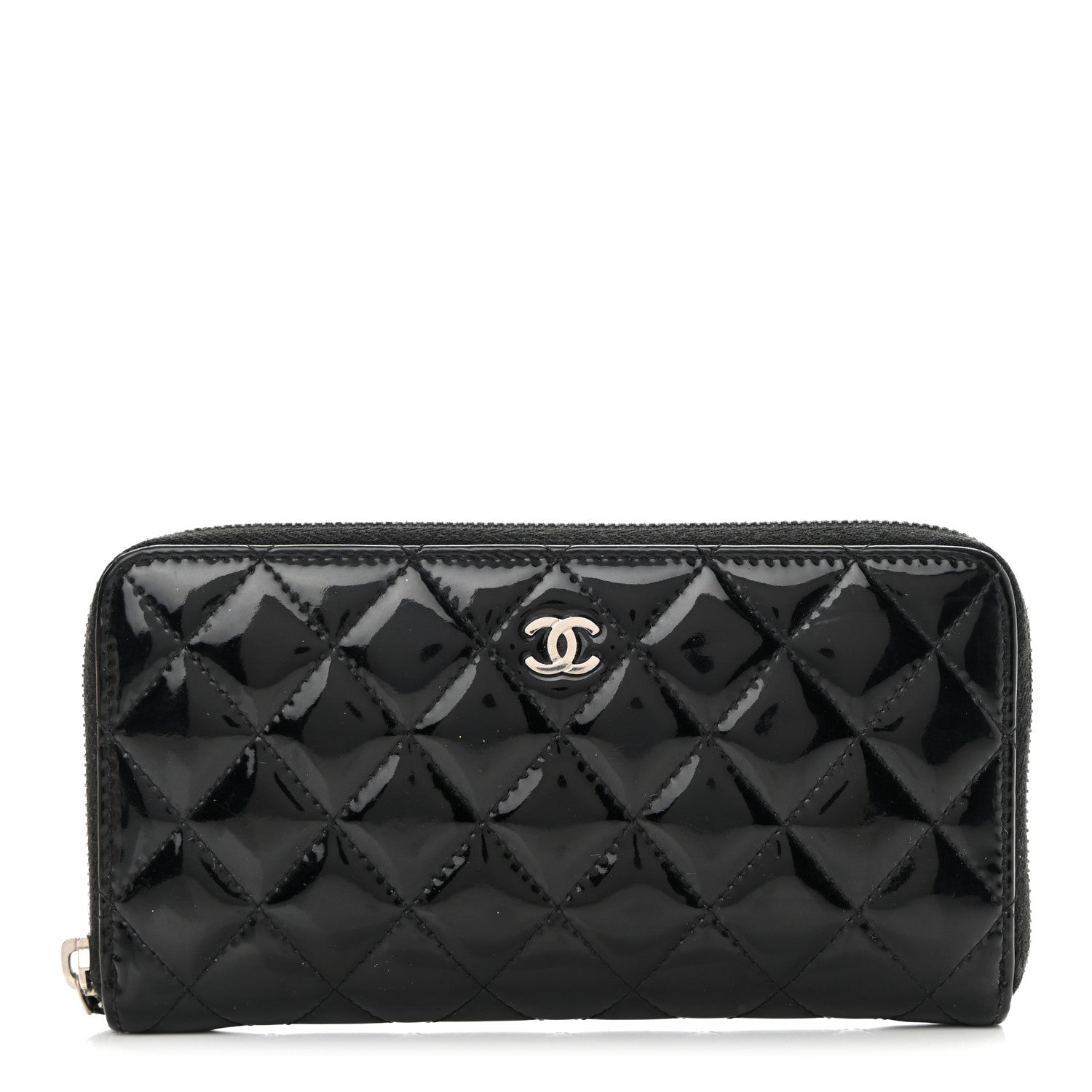 Chanel Patent Quilted Zip Around Wallet Black 1 of 10