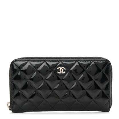 Chanel Patent Quilted Zip Around Wallet Black 1 of 10