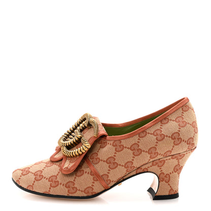 Gucci Monogram Satin Torchon Double G Pumps 37.5 Beige Ruggine Copper 1 of 9