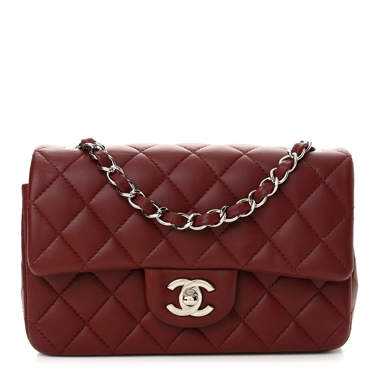 Lambskin Quilted Mini Rectangular Flap Burgundy