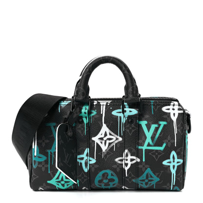 Louis Vuitton Monogram Eclipse LV Graffiti Keepall Bandouliere 25 Green Lights 1 of 11