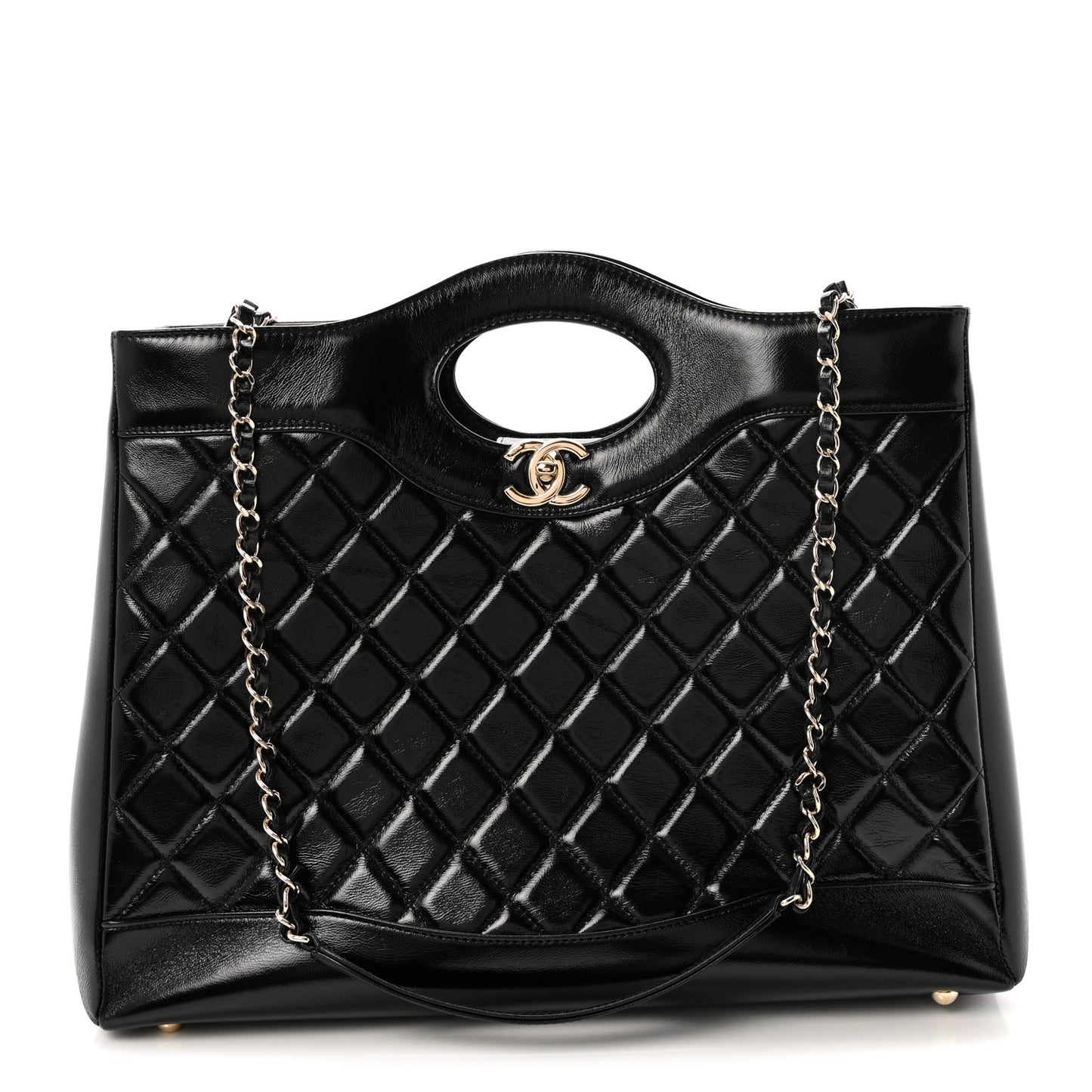 Shiny Lambskin Quilted Large 31 Shopping Bag Black