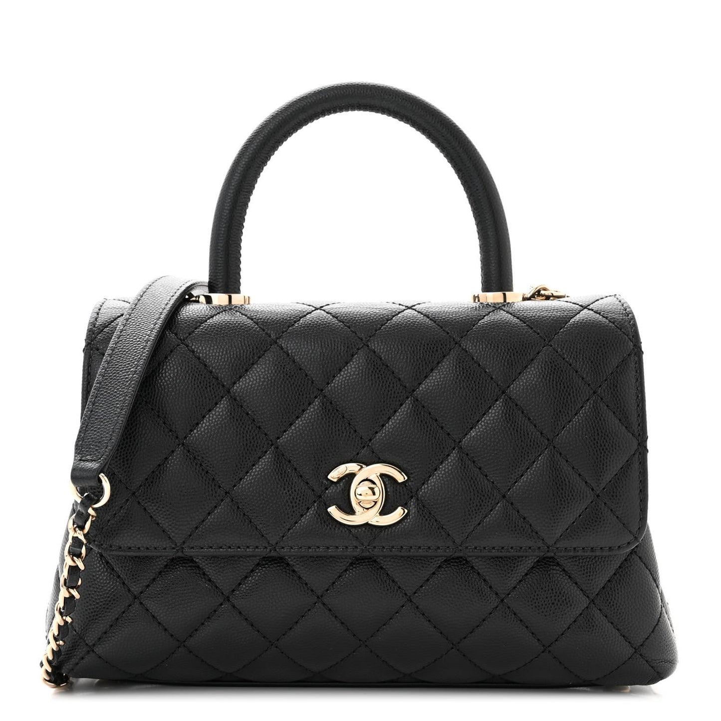 Caviar Quilted Mini Coco Handle Flap Black
