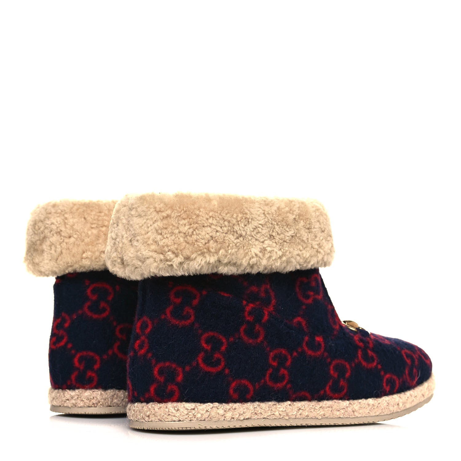 Gucci Covered Wool GG Monogram Womens Fria Horsebit Ankle Boots 40.5 Blue Red Butterscotch 4 of 8