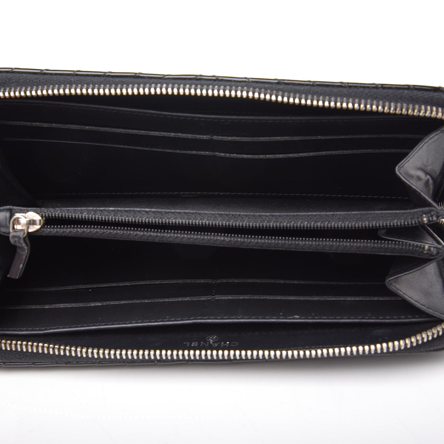 Patent Chevron Zip Around Wallet Black