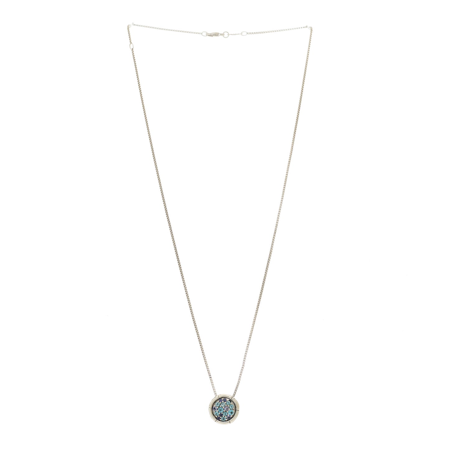 Sterling Silver Iolite Blue Topaz Small Bamboo Round Pendant Necklace