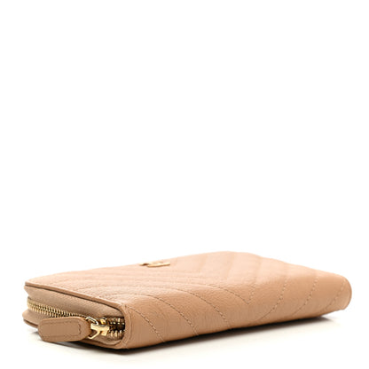 Chanel Glazed Lambskin Chevron Quilted Zip Around Wallet Beige 4 of 10