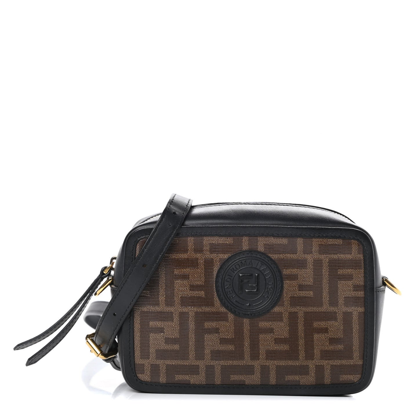 Glazed Fabric Vitello Century FF 1974 Stamp Patch Mini Camera Case Mogano Panna Black