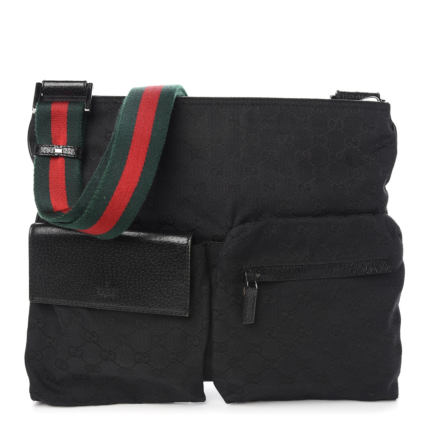 Gucci Monogram Web Medium Double Pocket Messenger Bag Black 1 of 10