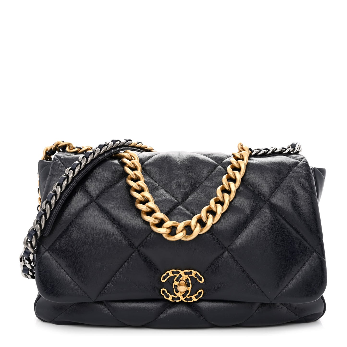 Goatskin Quilted Maxi Chanel 19 Flap Navy Blue