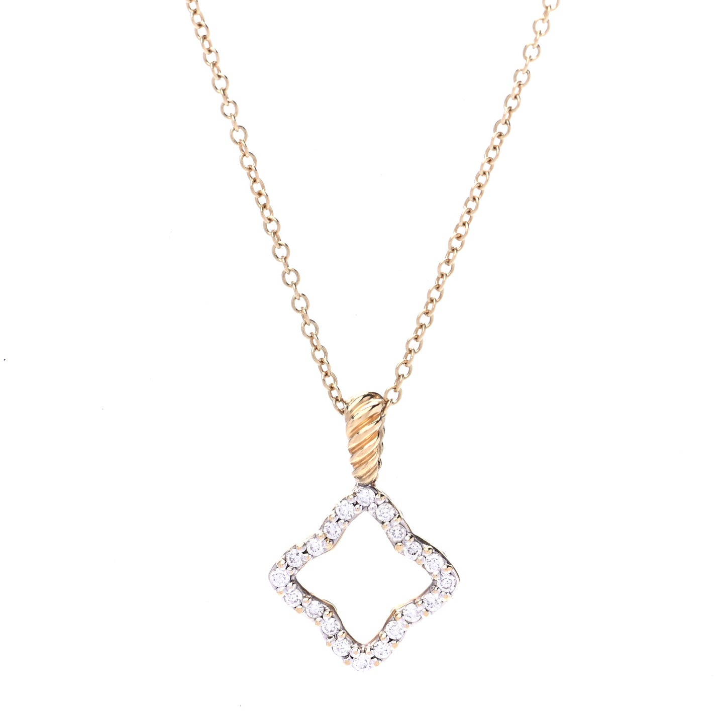 18K Yellow Gold Diamond Cable Collectibles Quatrefoil Pendant Necklace