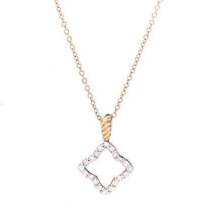 David Yurman 18K Yellow Gold Diamond Cable Collectibles Quatrefoil Pendant Necklace 1 of 6