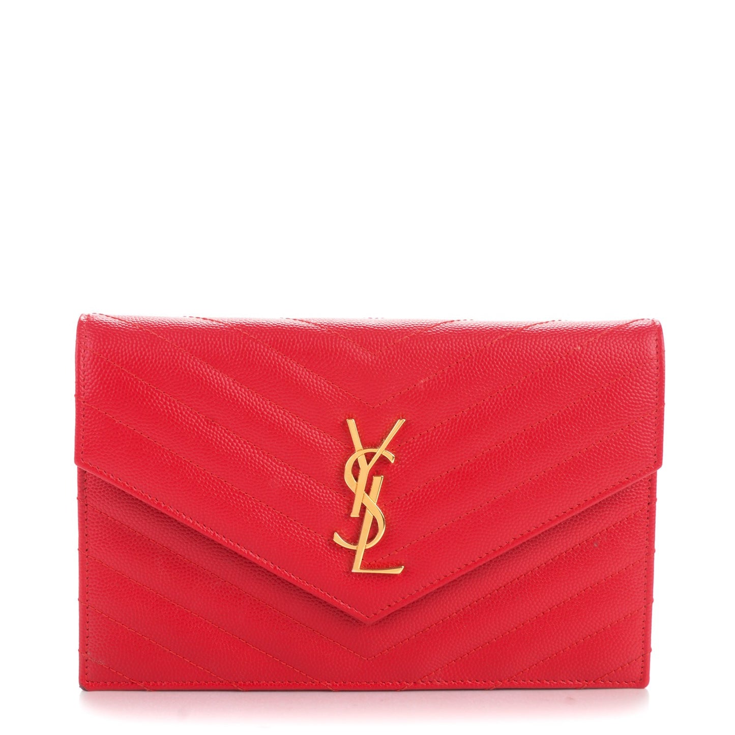 Grain De Poudre Matelasse Chevron Monogram Envelope Chain Wallet New Red