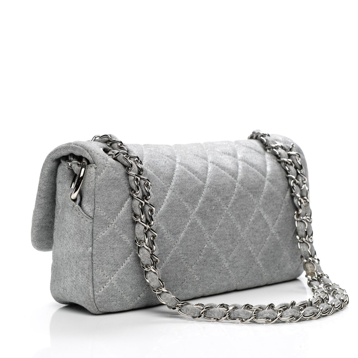 Metallic Jersey Quilted Medium Single Flap Grey