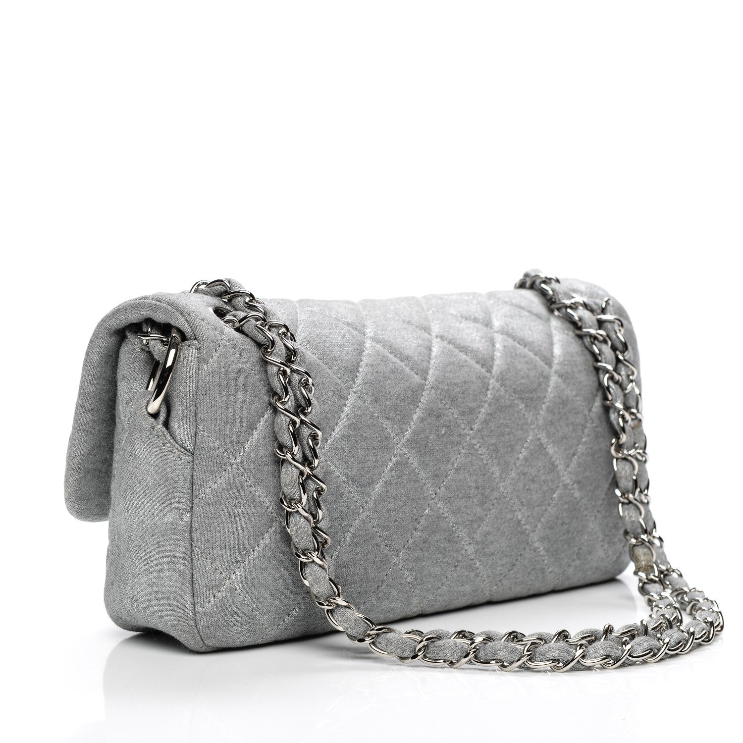 Chanel Metallic Jersey Quilted Medium Single Flap Grey 3 of 8