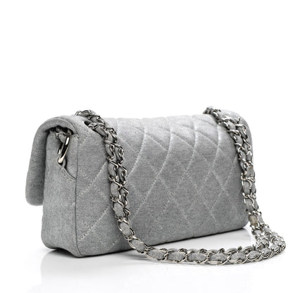 Chanel Metallic Jersey Quilted Medium Single Flap Grey 3 of 8