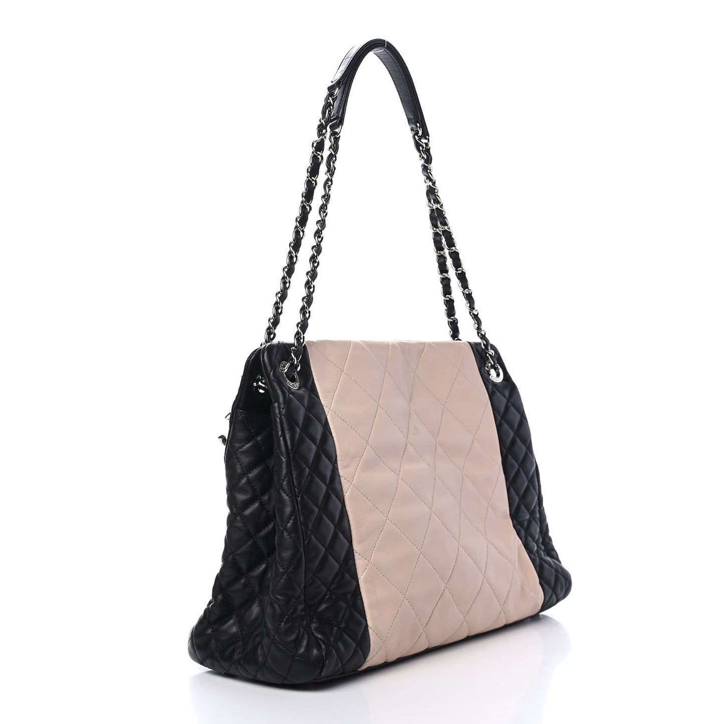 Lambskin Quilted CC Shopping Tote Black Rose Clair