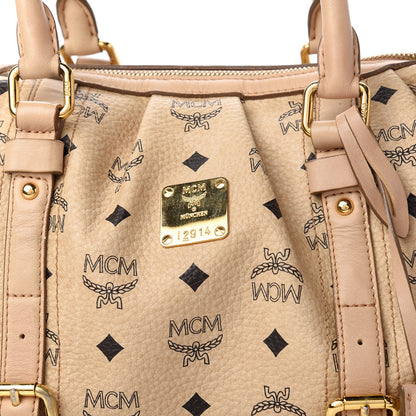 MCM Visetos Vintage Boston Satchel Beige 10 of 11