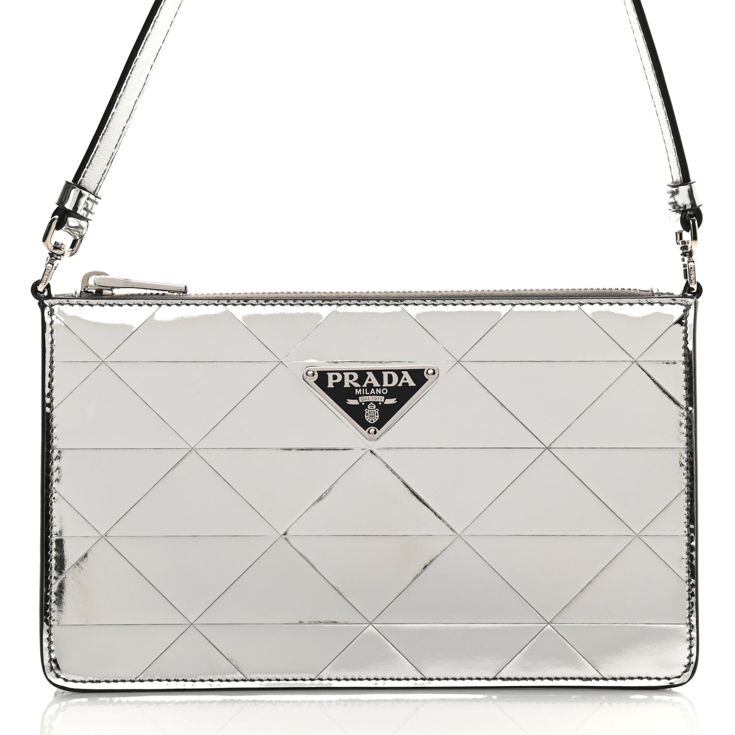Spazzolato Metal Triangle Logo Triangle Patterned Mini Shoulder Bag Argento