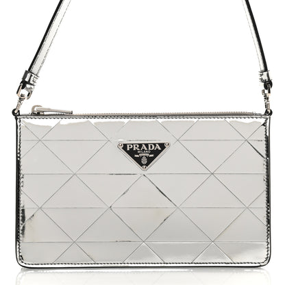 Prada Spazzolato Metal Triangle Logo Triangle Patterned Mini Shoulder Bag Argento 6 of 8