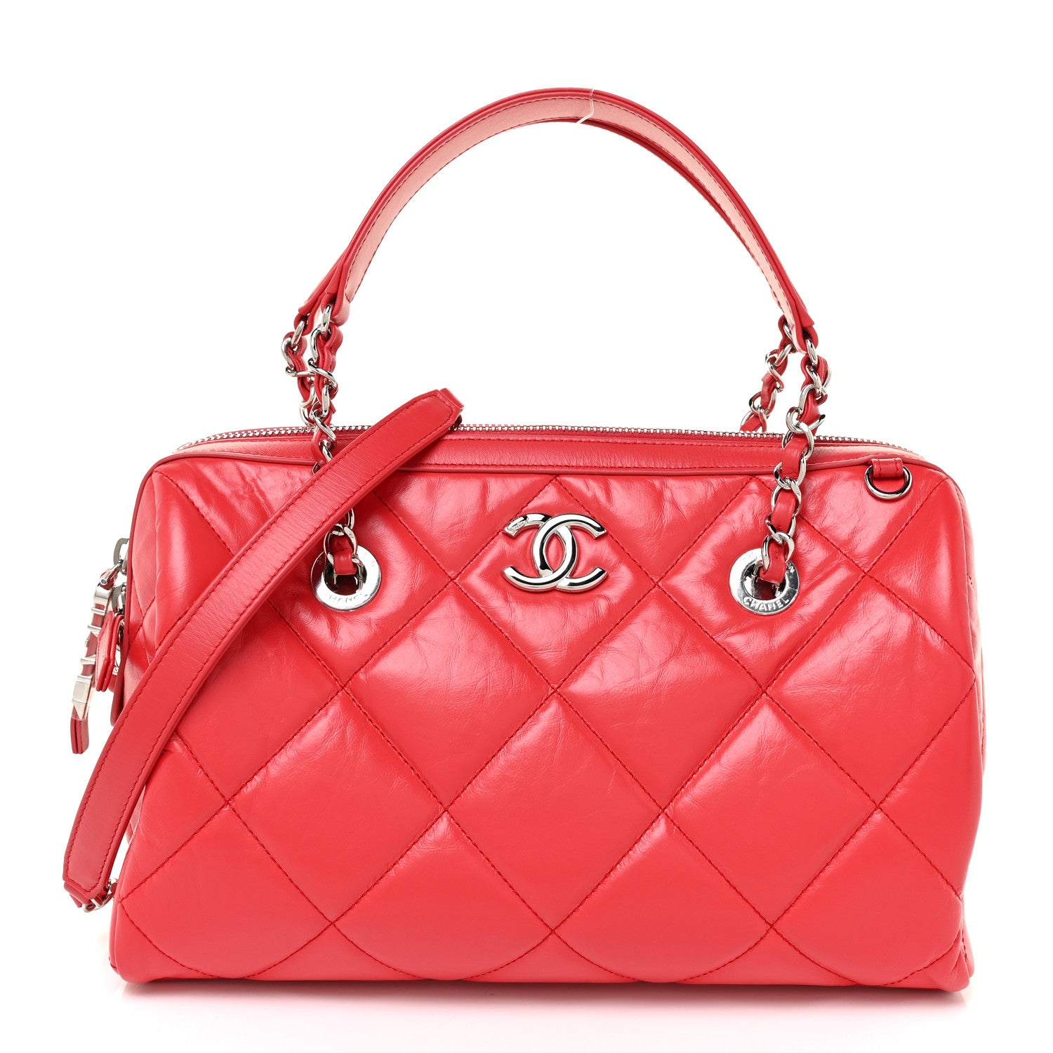 Chanel Calfskin Quilted Small CC Bowling Bag Red 2 of 17