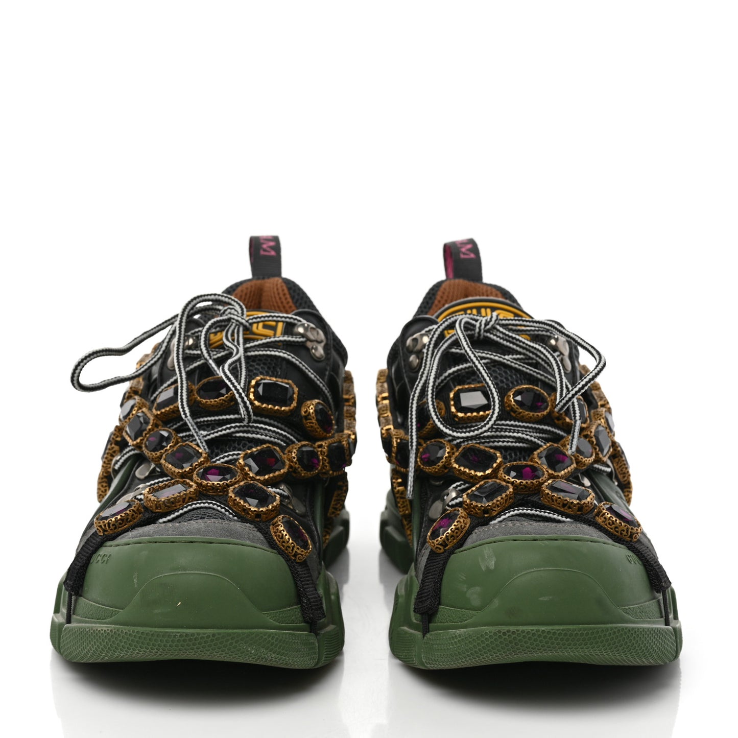 X SEGA Mesh Suede Calfskin Removable Crystals Mens Flashtrek Sneakers 8.5 Loess Black Olive Green
