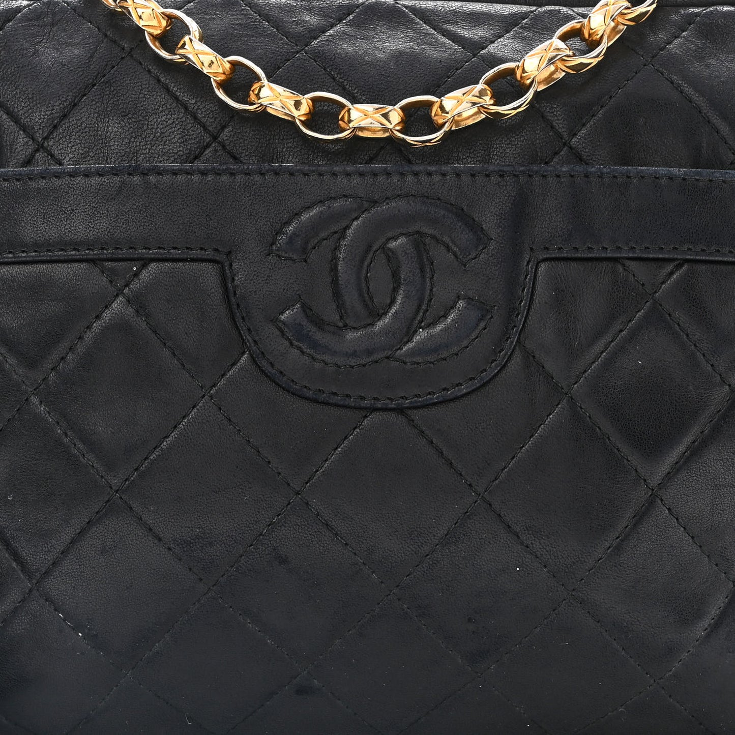 Lambskin Quilted Tassel Camera Case Black